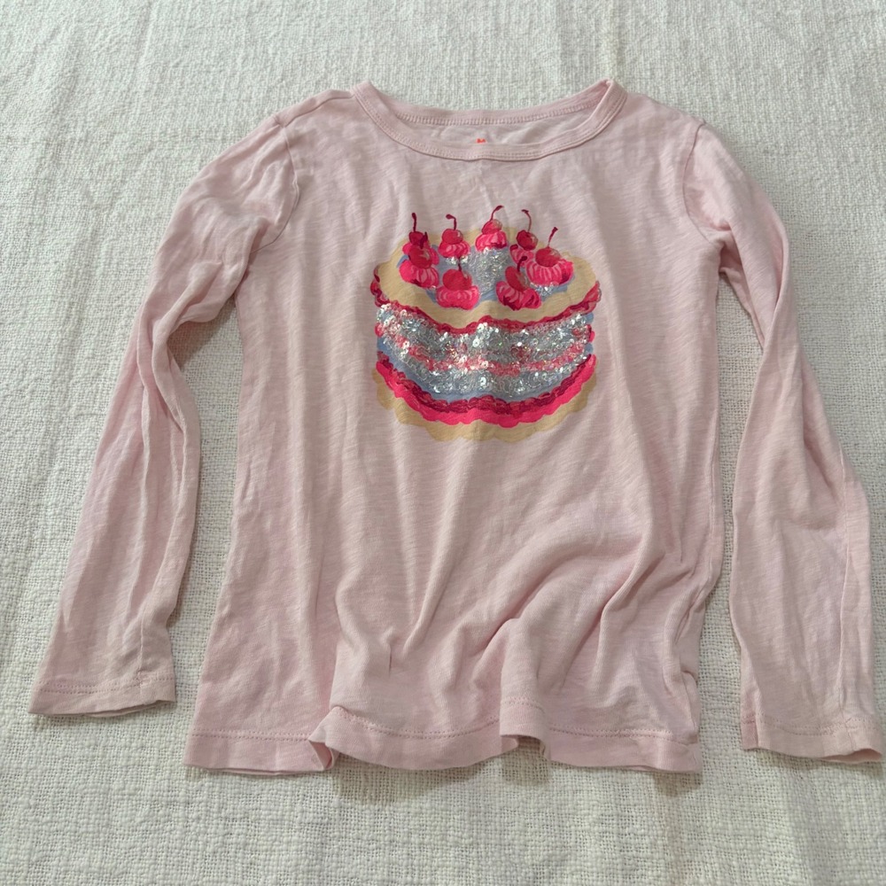 Crewcuts Girls Pink Sequin Birthday Cake Long Sleeve Graphic Tee Size S 6-7